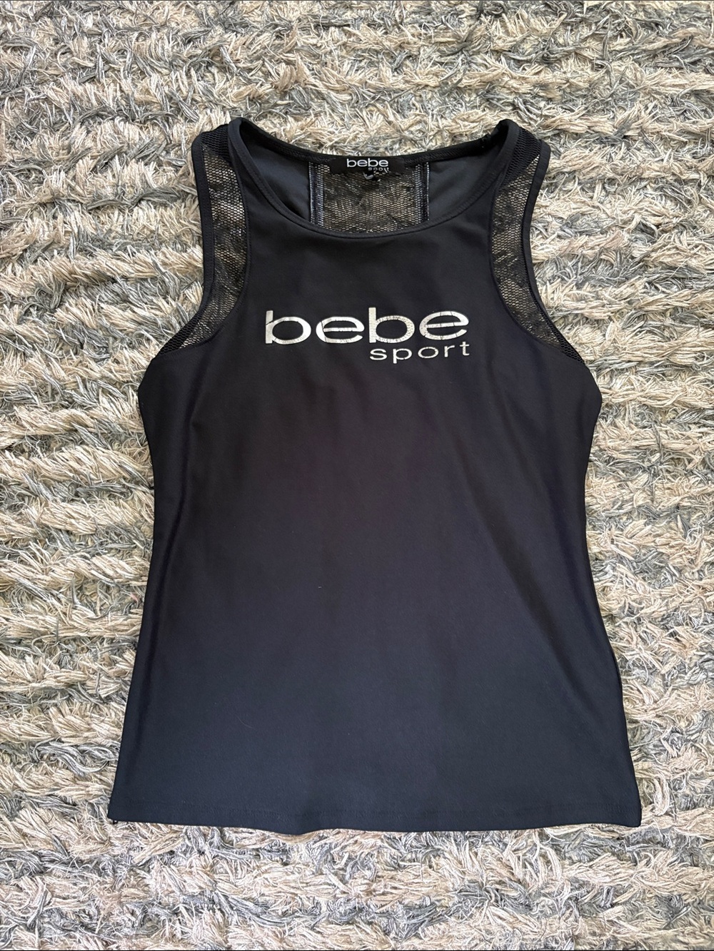 bebe Black Mesh-Trim Racerback Tank XS